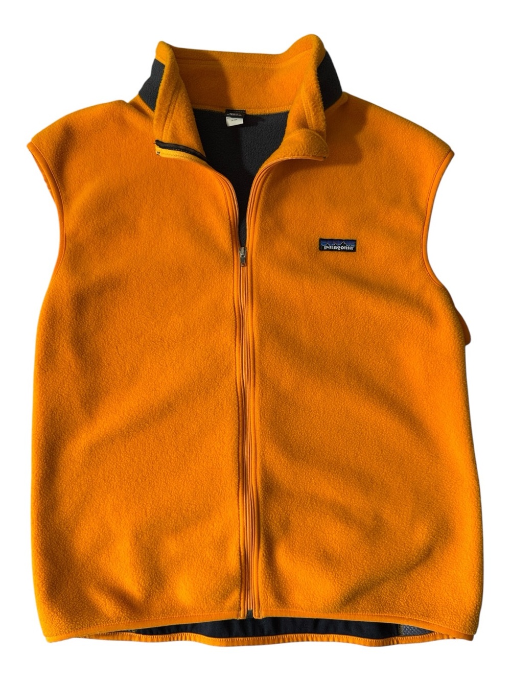 Patagonia mens XL orange fleece full zip polyester body warmer vest EUC